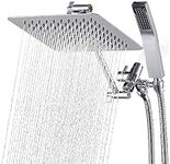 G-Promise All Metal Shower Head with Hose, 10" Square Rain Shower Head with Handheld Shower Head Combo, 71" Extra Long Shower Hose, 3-Way Diverter, Height-Adjustable Extension Arm(Chrome）