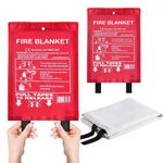 ONE 1m x 1m Fire Blanket with Flame Retardant Handles Quick Release Fiberglass Emergency Safety Fire Blanket for Home Kitchen Caravan Car (Pack of 2)