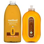 Method Wooden Floor Cleaner, Almond, 739 ml + Method Wood Floor Cleaner, Almond, 2 Litre Refill