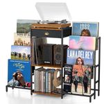 ThreeHio Record Player Stand with Vinyl Storage, Vinyl Record Stand with 8-Tier Display Holder, Record Stand Storage Up to 200 Albums, Large Vinyl Record Display Shelf, Tuntable Stand for Living Room