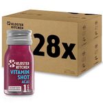 Kloster Kitchen Organic Vitamin Shot Berry Acai 1SHOT 28 x 30 ml with real pieces of ginger | Ginger Shot vegan in a to-go glass bottle | Sweet-spicy, without additives & with natural sweetness