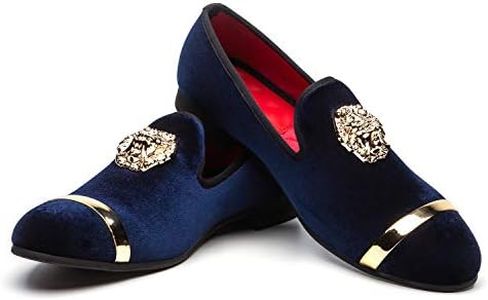 Men Genuine Leather Mens Metallic Textured Slip-on Glitter Loafers Shoes, Blue/03, 10 US