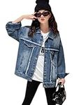 Rolanko Jean Jackets for Girls, Basic Oversized Girls Denim Jacket Kids Fall Outwear Button Down Trucker Jacket (Fringe Trim, 12-14)