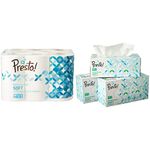 Amazon Brand - Presto! 3 Ply Toilet Paper/Tissue Roll - 300 Sheets (Pack of 12) & Amazon Brand - Presto! 2 Ply Facial Tissue Box - 200 Pulls (Pack of 3)