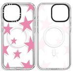 GULTMEE Magnetic for iPhone 15 Case Cute Pink Stars Print [Compatible with MagSafe][Military-Grade Drop Tested] Shockproof Protective Slim Cover for iPhone 15 6.1 inch Women Girls