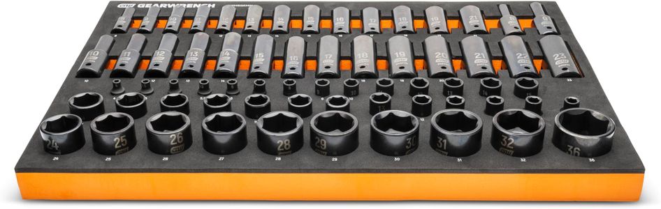 GEARWRENCH 66-Piece Metric Impact Socket Set – 1/4, 3/8, 1/2 Drive, Foam Tray