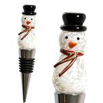 PrestigeHaus Glass Snowman Wine Bottle Stopper - Decorative, Unique, Handmade, Eye-Catching Glass Wine Stoppers – Winter, Snow Wine Accessories Gift for Host/Hostess - Wine Corker/Sealer