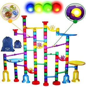 Not All Marble Runs Are Created Equal - TESTED BY TEACHERS 160 pieces with Flashing Marbles, 64 Glass Marbles, Storage Bags, Learning Guide, Posters and Games. An Ideal Educational Toy for Boys and Girls 4+