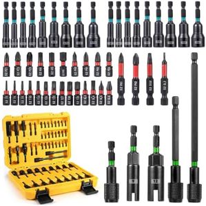 54-Piece Impact Magnetic Nut Driver Set - 1/4" Metric & SAE Impact Drill Driver Bit for Impact Drill, Wing Nut Driver, Screwdriver Bit, Socket Adapters, Quick-Release Extension, Storage Box
