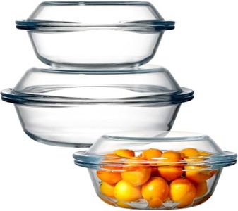 Set of 3 (0.6QT+1.2QT+1.9QT) Glass Casserole Dish With Glass Lid, Round Oven Safe Glass Bakeware with Handles