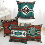 Throw Pillow Covers 18 x 18 ,Southwest Native American Farmhouse Pillowcases, Velveteen Cotton Geometric Cushion Covers for Bedroom Sofa Couch Car Home Decor,Set of 4,Double Side Print