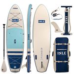 ISLE Pioneer Inflatable Stand Up Paddle Board, Incl. 8′ Coil Leash, Nylon Touring Center Fin, Backpack, Hand pump, Paddle - Beginner friendly SUP - Designed in California