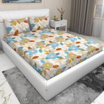 RD TREND Presents Luxurious Supersoft Cotton Feel 210 TC King Size(90X100 Inch) Flat Double Bedsheet with 2 Pillow Covers Color-Cream Multi Pattern -Floral