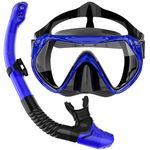 BuyCard Snorkel Set Adults, Dry-Top Snorkeling Gear with Panoramic View Diving Mask, Anti-Fog & Anti-Leak Scuba Diving Mask for Snorkeling Swimming Travel, Snorkeling Kit Diving Packages Blue