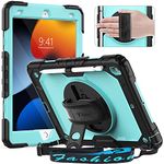 Timecity Case for iPad 9th/8th/7th Generation (Case for iPad 10.2 2021/2020/2019) with Screen Protector, Rotating Kickstand, Hand/Shoulder Strap.Durable Tablet Cover for iPad 10.2-Black+Light Blue