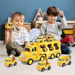 5 in 1 Toddler Truck Toy Car Set, Toddler Construction Model Friction Power Carrier Excavator Crane Mixer Dumper Drill Kids