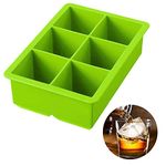 iNeibo Silicone Large Ice Cube Tray Silicone Ice Mold - Make 6 Pieces 2 Inch Ice Cube for Whiskey Drinking, A Must-Have for Cooling Bar Drinks Make Fun Ice Food (Green, 1 Pack)