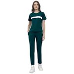 ALISBA Women's Lycra Cotton Athletic Gym Running Sports Solid TrackSuit Co-ord Set - Comfortable, Stretchable, Breathable Workout Outfit for Fitness, Yoga, Training, Jogging, Casual Wear (Green,2XL)