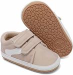 Clowora Unsex Baby Boys Girls Canvas First Walkers Shoes,Newborn Infant Non Slip Soft Sole Crib Casual Sneaker (0122/Beige_Rubber_Sole,12-18 Months)