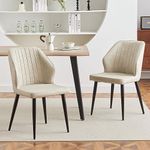 CLIPOP Faux Leather Dining Chairs Set of 2 Upholstered Kitchen Chairs with Padded Back and Metal Legs, Cream Chair for Dining Room Living Room Lounge Corner