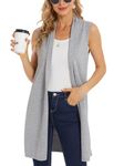 Moss Rose Women's Long Knit Cardigan Vest Casual Sleeveless Open Front Draped Duster Vest (Available in Plus Size), Light Gray, Medium