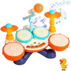Toddler Drum Set for Toddlers 1-3, Upgraded Baby Drum Set with Microphone, Adjustable Cymbals & Stable Base, Soft Lights Musical Instrument Toy for 1 2 3 Year Old Boys Girls, Birthday Gift