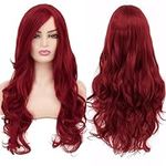 YEESHEDO 32" 80 cm Long Wavy Curly Hair Cosplay Wigs with Bangs for Women Girls Heat Resistant Synthetic Wig for Party Costume Anime Halloween (Wine Red)