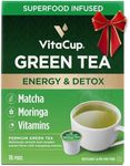 VitaCup Green Tea Pods, Enhance Energy & Detox with Matcha, Moringa, B Vitamins, D3, Keto, Paleo, Vegan, Recyclable Single Serve Pod, Compatible with Keurig K-Cup Brewers,16 Ct