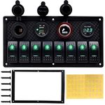 Rocker Switch Aluminum Panel 8 Gang Toggle Switches Dash 5 Pin ON/Off 2 LED Backlit for Boat Car Marine