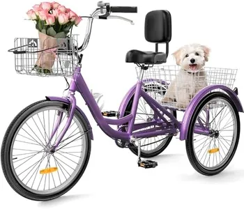 YITAHOME 24 & 26 Inch Adult Tricycle, 1 & 7 Speed 3 Wheel Bikes, Large Seat with Backrest Trike for Adults with Front & Rear Baskets, Cruiser Bike for Seniors Women Men Commute Picnic Outdoor