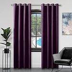 GC GAVENO CAVAILIA Faux Silk Eyelet Curtains For Living Room, 100% Polyester Ring Top Fully Lined Drapes, Aubergine, 66x54 Inch, 655046