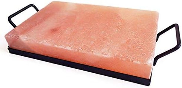 Mina Heal Himalayan Salt Block and Metal Plate Holder Set 12”x8”x2”, BBQ Tool Stone Grill Plate