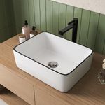 Vessel Sink Rectangle, Deervalley 19" x 15" Bathroom Sinks Above Counter, Ceramic Art Basin Vanity Sink, Countertop Bathroom Vanity Sink, Sink Bowls for Bathroom (White Body Black Trim)