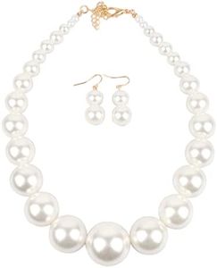 Borsgye Gargantilla de perlas con perlas redondas y cuentas de perlas de imitación grandes para mujer, gargantilla de perlas de imitación de los años 20 para novias, 8052, Plástico