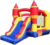 SereneLife Inflatable Bounce House Castle Bouncer - In/Outdoor Portable Jumping Bounce Castle w/Slide, Safety Net - Kids Castle Party Bounce House - Ocean Balls, Air Pump, Carry Bag -SLIB970