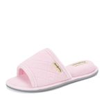 Dearfoams Women's Microfiber Terry Slide Slipper - Soft Cushioned Slipper with Skid-Resistant Rubber Sole and Memory Foam Insole