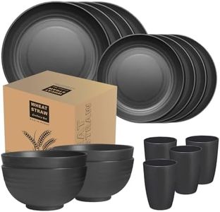 NIKONIKO Wheat Straw Dinnerware Set 16-Piece - Set with Unbreakable Plates, Bowls, and Cups, Microwave Dishwasher Safe, Reusable Eco-Friendly Tableware