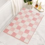 GRANNY SAYS Checkered Pink Bathroom Rugs, 36" x 24", Fluffy Rug, Absorbent Microfiber Ultra Soft Bath Mat Washable, Non-Slip Bath Mats for Bathroom, Cute Floor Mat for Tub, Shower, Bedroom