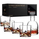 LIITON Everest Mountain Whiskey Decanter 1L & 4 Old Fashioned Glasses Gift Set for Men on Fathers day, Christmas, Birthday, Freezable Glasses Chill Bourbon, Cocktail, Scotch with 1lb of Frozen Crystal