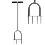 Walensee Lawn Spike Aerator, T-Handle, Manual Dethatching and Soil Aerating Tool with Four Iron Spikes, 35.5 Inches, Grey