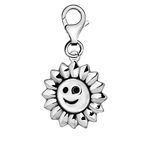 Quiges 925 Sterling Silver Happy Sun Face Lobster Clasp Charm Clip on Pendant