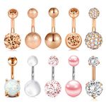 JFORYOU 10Pcs Belly Button Rings Stainless Steel 14G Navel Rings Barbells Belly Bar Belly Button Piercing Women Girls Navel Piercing Rose Gold