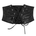 JASGOOD Women Waist Belt Corset Lace Up Tied Waspie Elastic Wide Belt for Dresses Halloween Pirate Corset,Black