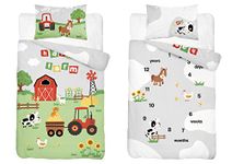 Farm Farmyard Animals Tractor Children's Bamboo Baby Cot Bed Baby Bed Cot Bedding Set (90x120cm red)