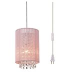 Plug in Pendant Light Pink Chandelier Lighting 1 Light Plug in Hanging Light Crystal Plug in Chandeliers for Girls Bedroom