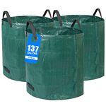 Pilntons 3 Pack 137 Gallons Reusable Yard Waste Bags with Double Bottom Extra Large Leaf Lawn Bags Reusable Heavy Duty With 4 Handles Garden waste Bags Containers for Leaves Debris Grass Clipping