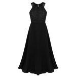 iiniim Big Girls' Junior Chiffon Flowers Long Bridesmaid Party Dance Prom Gown Dress Black Lace Cutout Back 12 Years