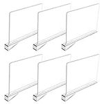 6 Pack Acrylic Shelf Dividers for Closets, Closet Separator Plastic Shelf Dividers for Bedroom, Kitchen, Bathroom, Office, Cabinets, Shelves (Clear)