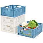 2 Blue 2 white Plastic Storage Basket Folding Storage Boxe Crate Drawer Organizer Stackable Shelf Basket Collapsible Closet Container Food Fruit Bottle Book Organiser for Home Office Bedroom Kitchen