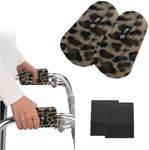 SPRING SEAON Walker Hand Pads Fluffy Walker Handle Cushions Non-Slip Universal Walker Grips Padded Hand Covers Soft Pads for Walkers for Seniors Walker Pads for Handles Folding Rolling Wheelchair, Rollator Handle, Elderly Grippers 2 Pack Leopard